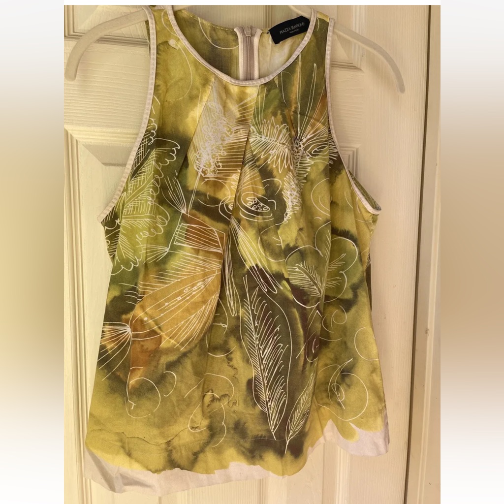 Piazza Sempione Green Leaf Sleeveless Blouse Zip Back 42/6